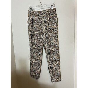 Zara High Waist Floral Casual Trousers With Velvet Stripe Size Small